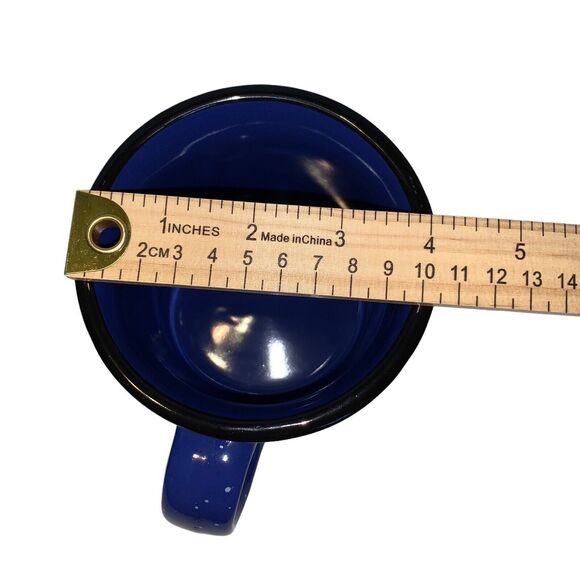 2 Von Pok & Chang Blue Speckled White Black Rim Large 16 oz Stoneware Coffee Mug - Picture 10 of 11